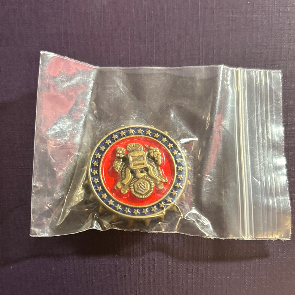 Red and Blue Round Emblem Pin